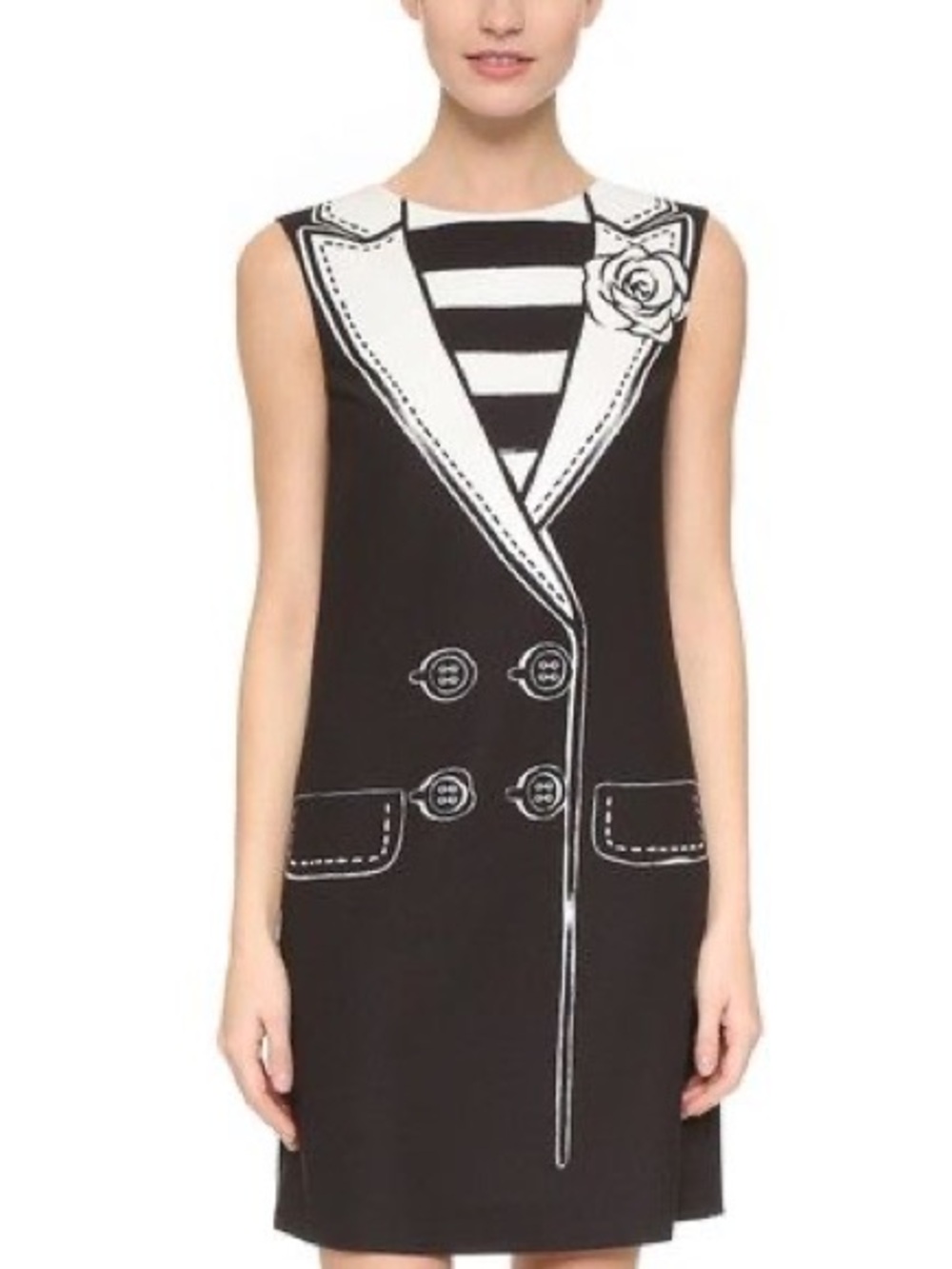 Moschino Black & White Sleeveless Graphic Tuxedo Dress